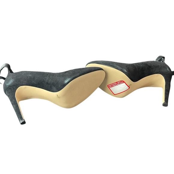 BCBG Ellah Black Sueded Lace Up Stiletto Pumps Women Size 7 Almond Toe NWT Y2K - Picture 6 of 9